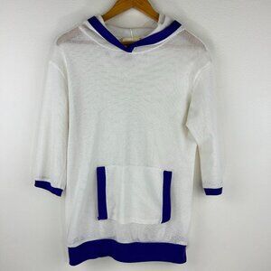 Georgy Unisex Mesh White Purple Streetwear 3/4 Sleeve Hoodie Size S